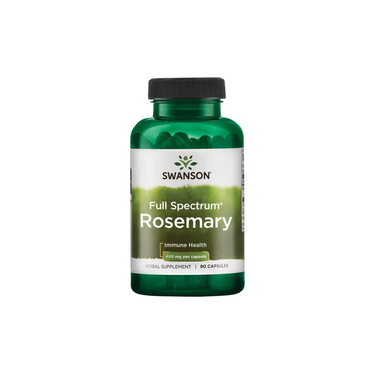 A green bottle of Swanson Rosemary 400 mg features 90 capsules, providing antioxidant support for the immune system, shown on a white background.